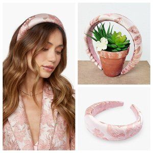 JustFab Headband Metallic Pink and Rose Gold Floral Puffy Brocade Headband
